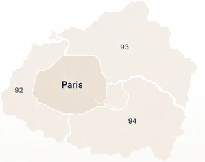 Carte de Paris et des départements 92, 93 et 94